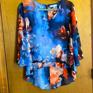 Watercolor floral bias hem blouse